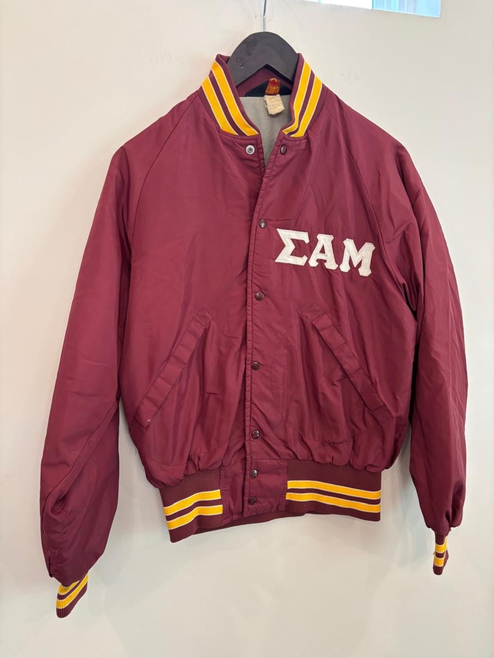VTG Pla Jac Sigma Alpha Mu SAM Sammies Varsity Bomber Jacket Mens Medium #E28